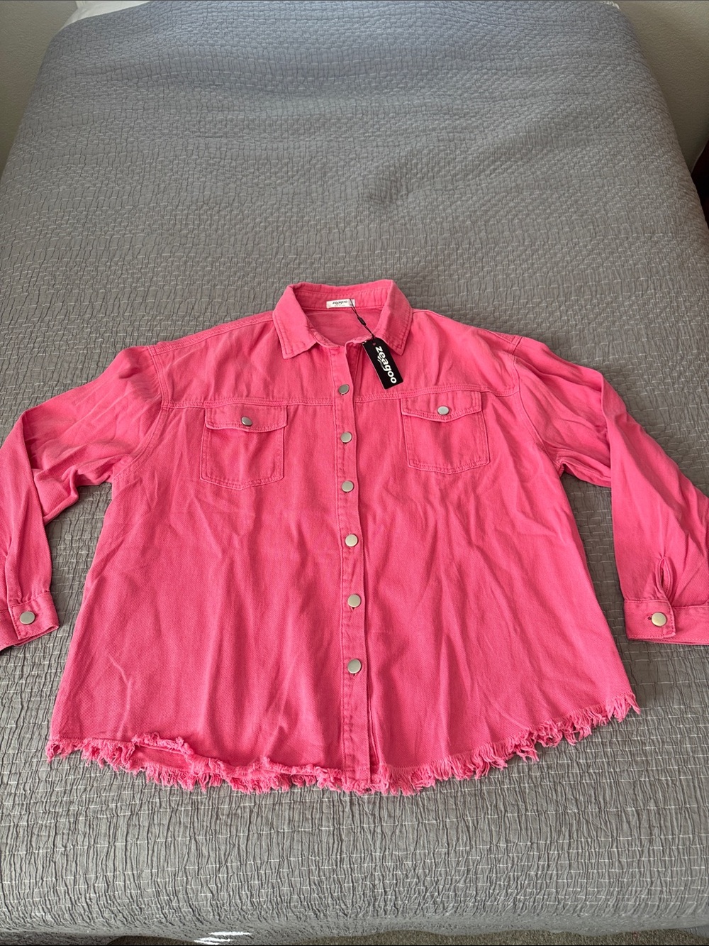 Distressed Button Up Jean Shirt Jacket